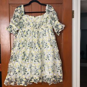 Magnolia Place white and green embroidered babydoll dress